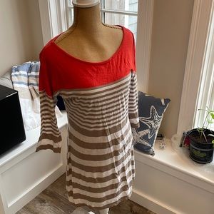 Express orange and beige scoop neck dress